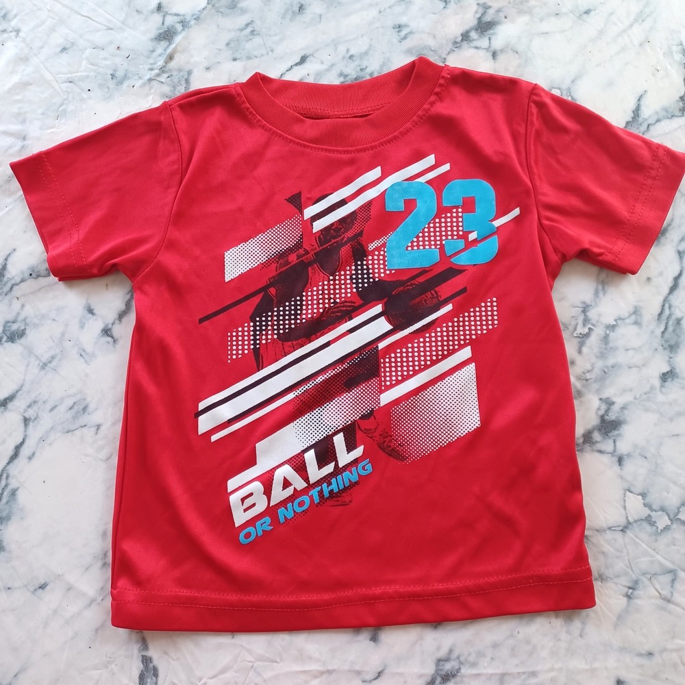 24/7 365 Sports Graphic Tee Boy 2T Red Ball Or Nothing Basketball Athletic Shirt